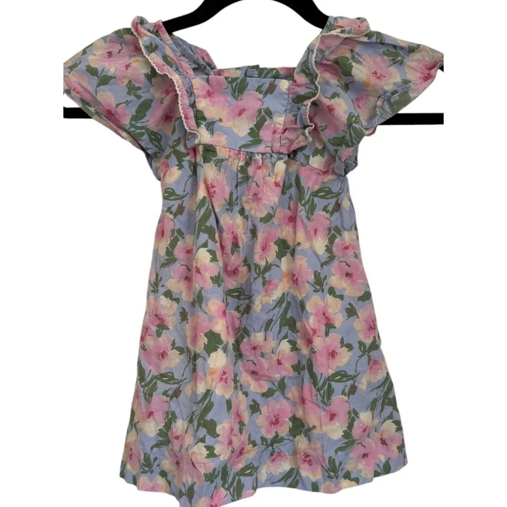 ZARA Girls Floral Dress 4 Years 104cm Blue Pink Flower Puff Sleeve Vintage